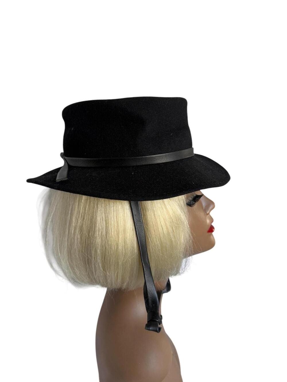 Vintage Clover Lane Wool Felt Hat: 1970s Black Brim with Chinstrap - Picture 7 of 9